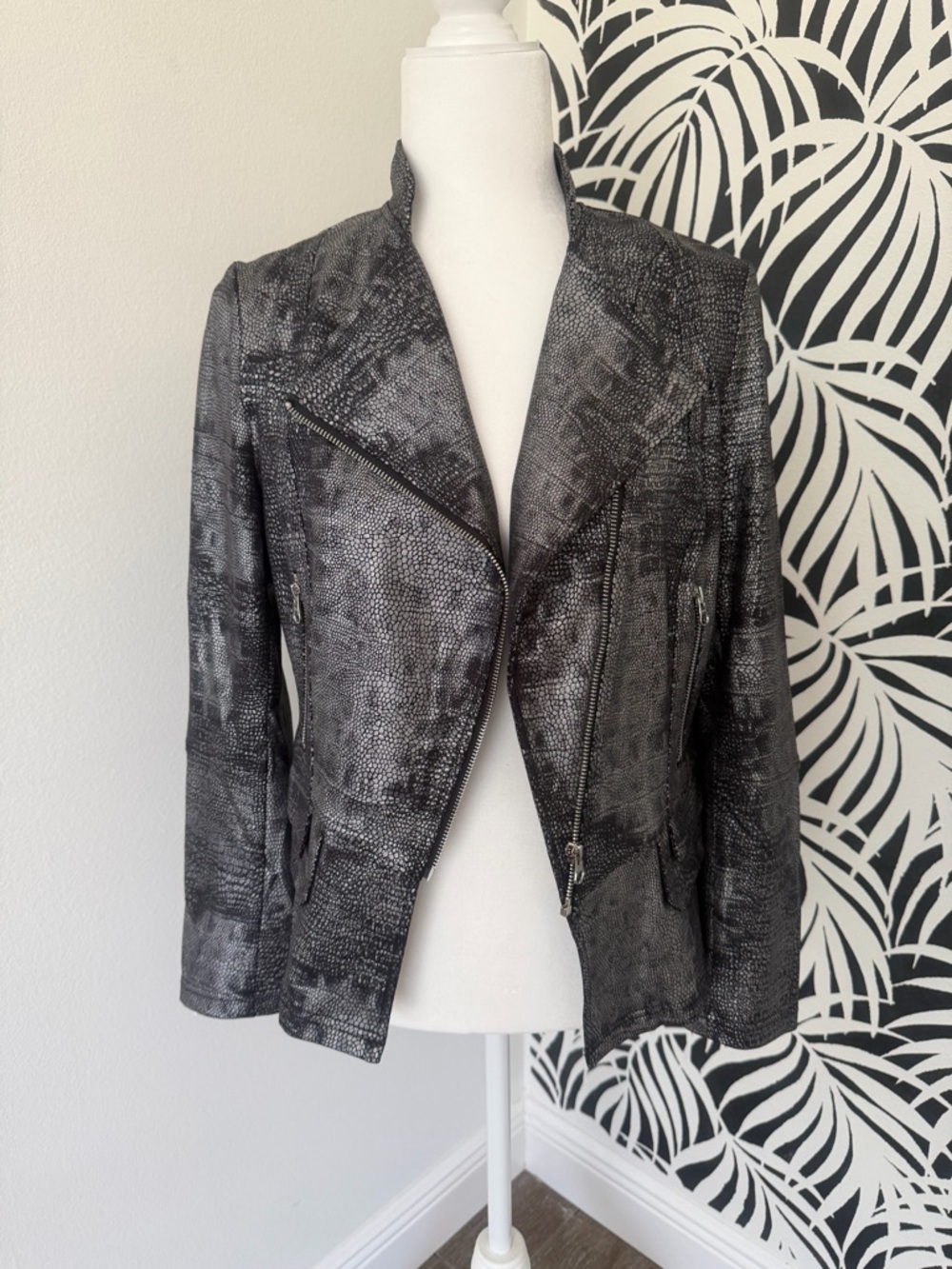 CLARA SUNWOO Liquid Leather Black Textured Moto Jacket